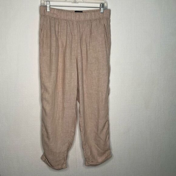 Rachel Roy Linen Pants Cuffed High Waist Pockets Cinnamon‎ Beige Size Large - Picture 1 of 7